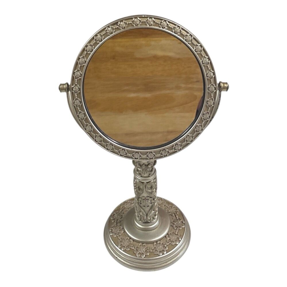 Wilson Antique Pewter Double Sided Vanity Mirror Tabletop Ornate 13”